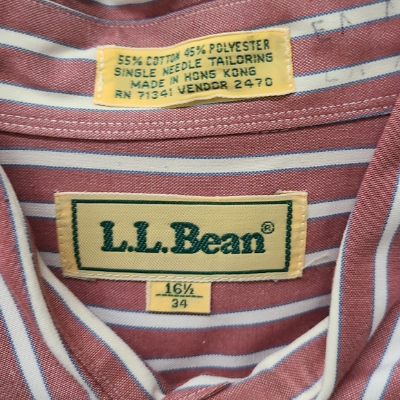 LL Bean Red Striped Button Down Shirt 16 1/2 - Picture 4 of 6